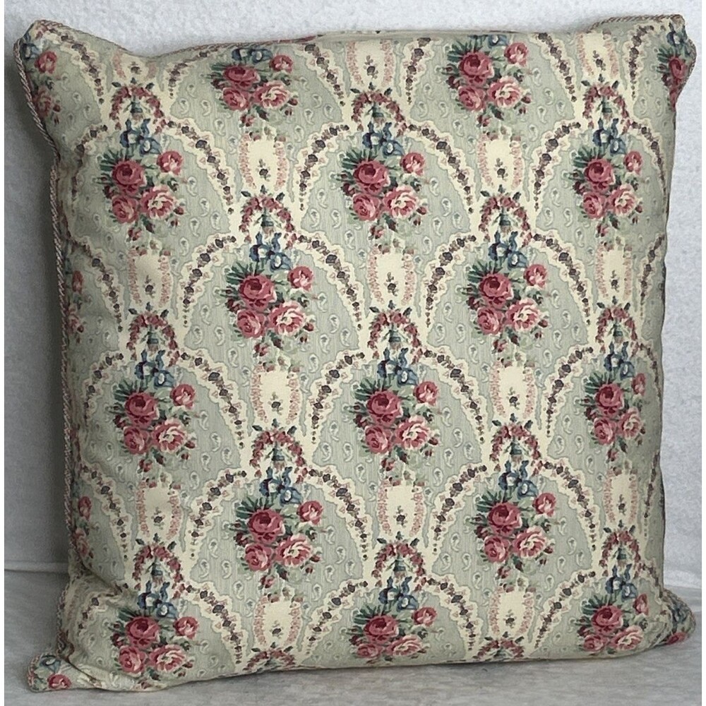 Ralph Lauren Yorkshire Rose Floral Green Pillow Piping 22"x22" with Down Insert